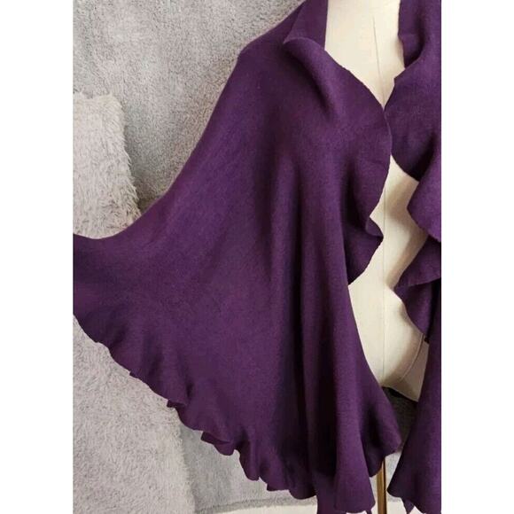 NWT Coldwater Creek Deep Purple Cascading Ruffled Wrap Shawl Sweater OSFM S M L - Picture 2 of 4